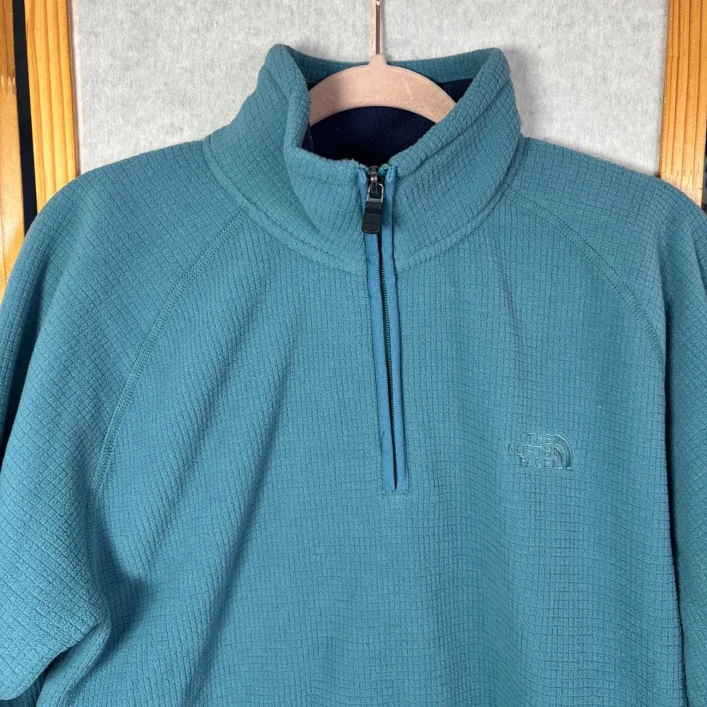 The North Face Pullover‎ Medium Teal Blue Waffle Knit Grid Fleece 1/4 Zip Mens